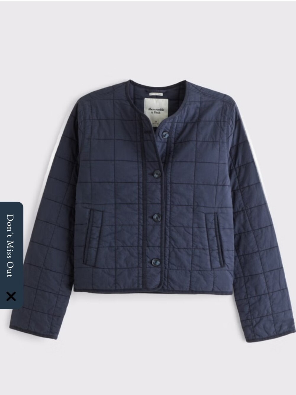 AMBERCROMBIE & FITCH Classic Collarless Quilted Jacket Garment Dye Navy M NWT - Picture 5 of 8